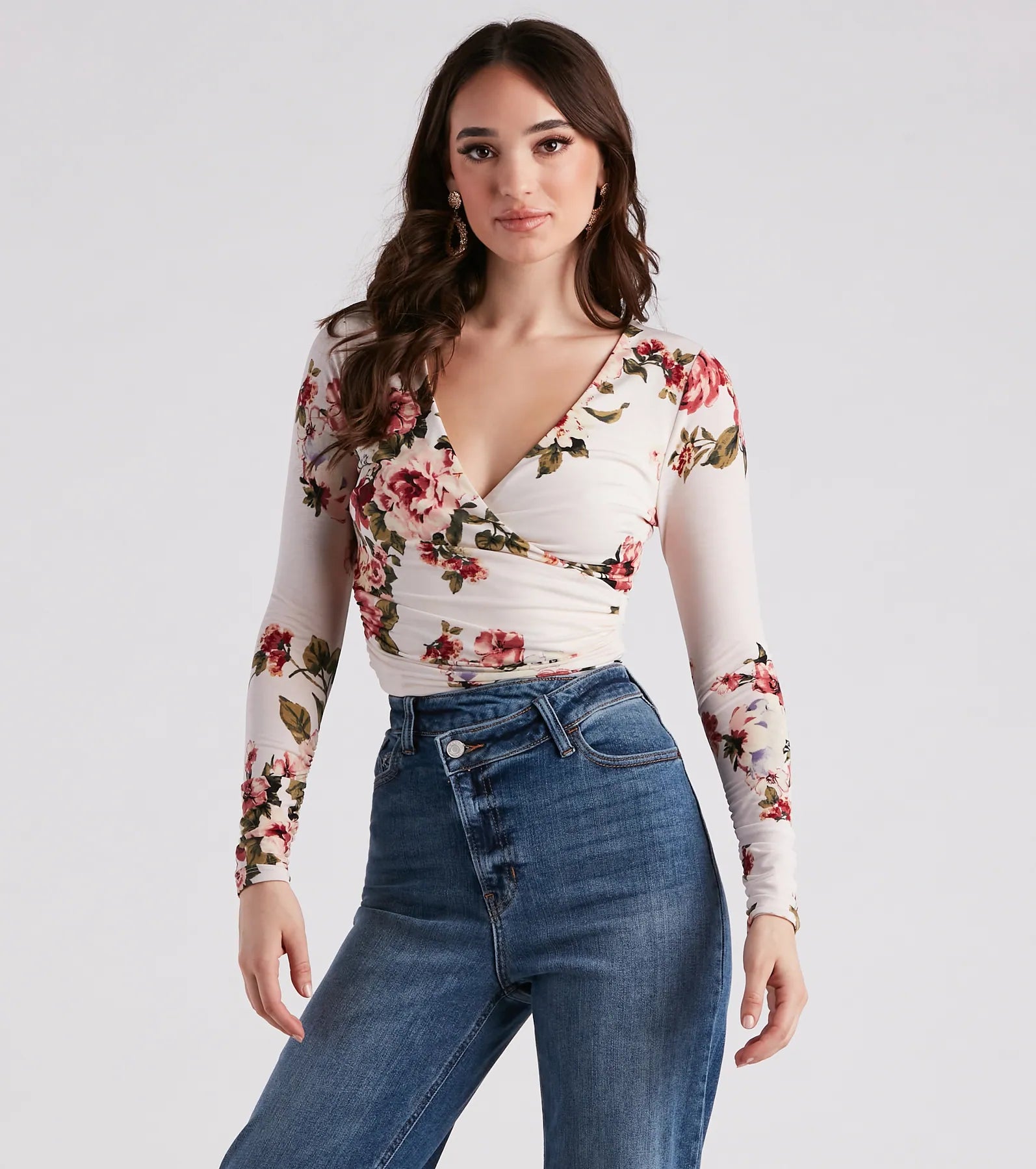 In Spring Floral Surplice Crop Top