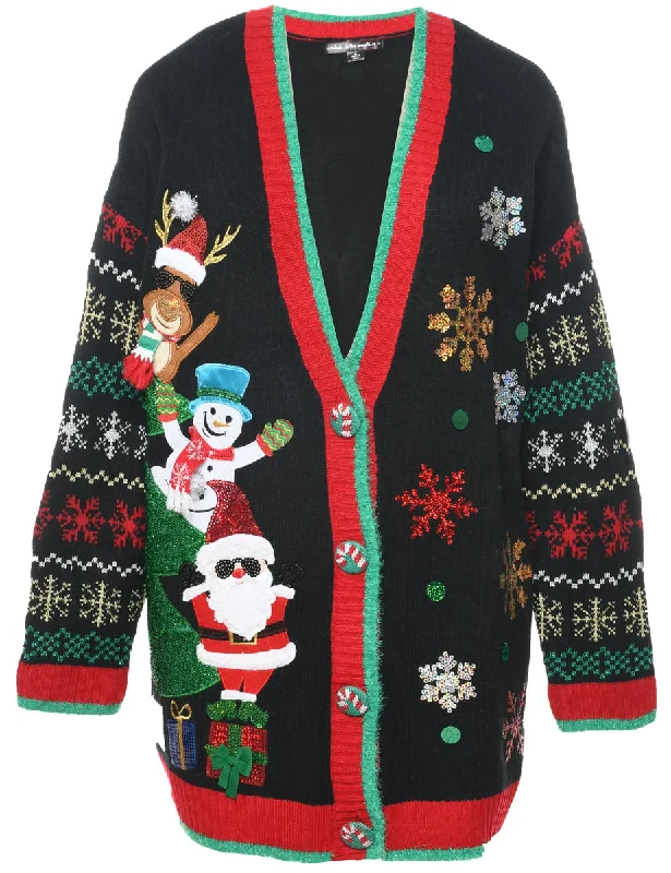 Santa Claus & Reindeer Christmas Cardigan - L