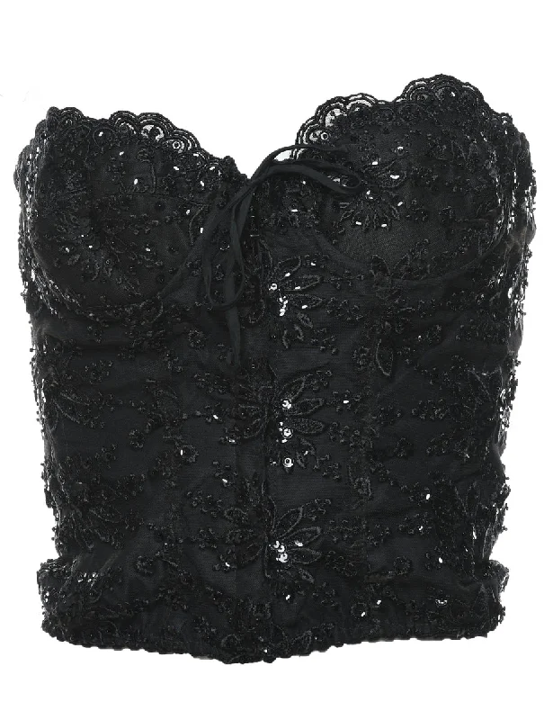 Sequined Black Bustier - M