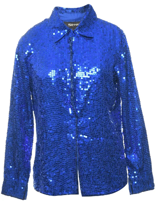 Sequined Blue Sparkly Evening Jacket - M