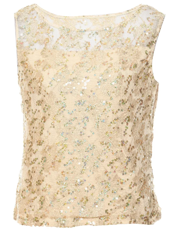 Sequined Gold Evening Top - M