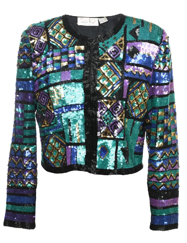 Sequined Silk Multi-Colour Evening Jacket - XL