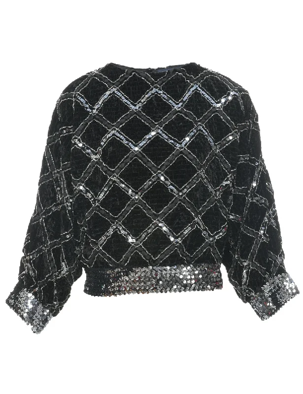 Sequined Velvet Party Top - M