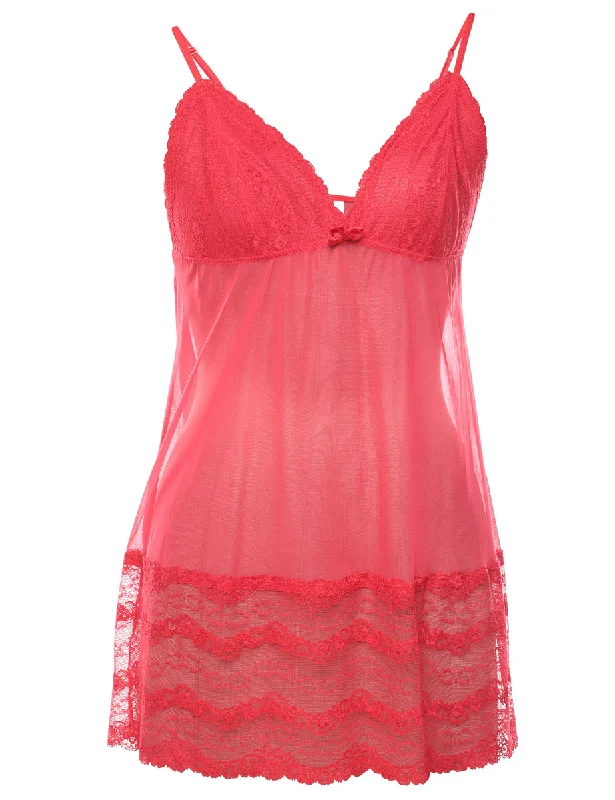 Sheer Effect Red Lace Babydoll - XS