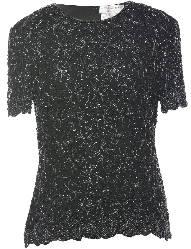 Silk Beaded Evening Top - L