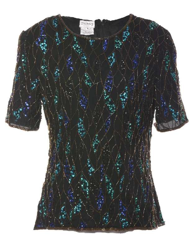 Silk Beaded Evening Top - L