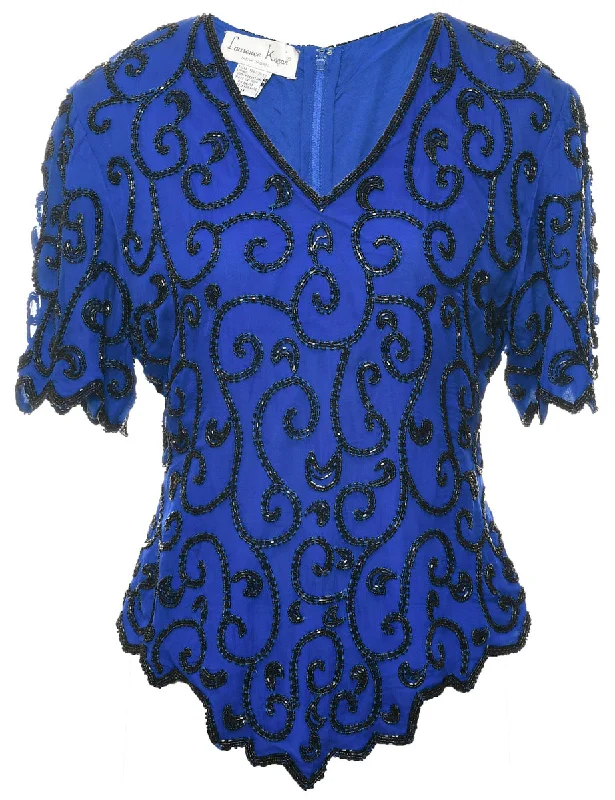 Silk Beaded Evening Top - M