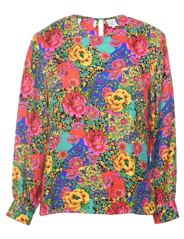 Silk Floral Printed Top - L