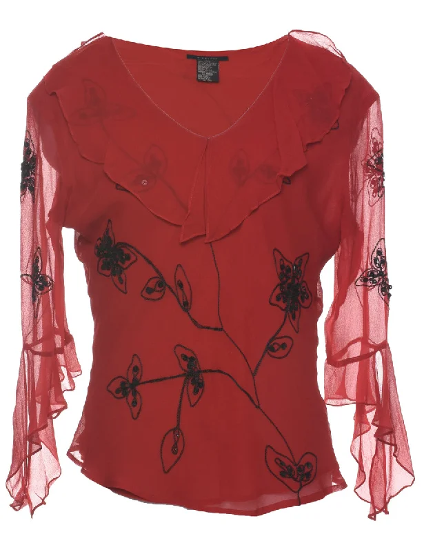 Silk Red Top - L