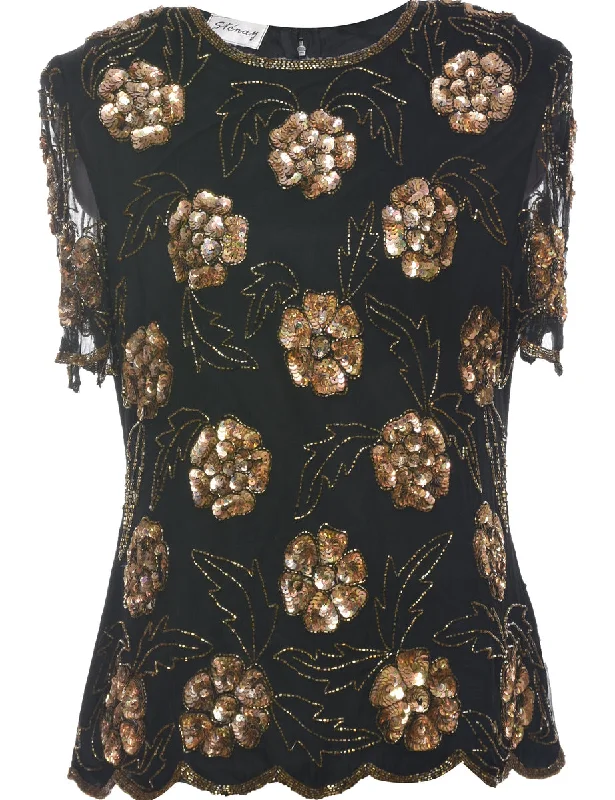 Silk Sequined Evening Top - L