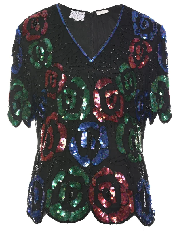 Silk Sequined Evening Top - L