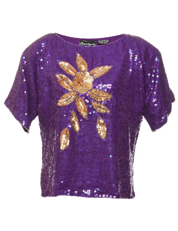 Silk Sequined Evening Top - S