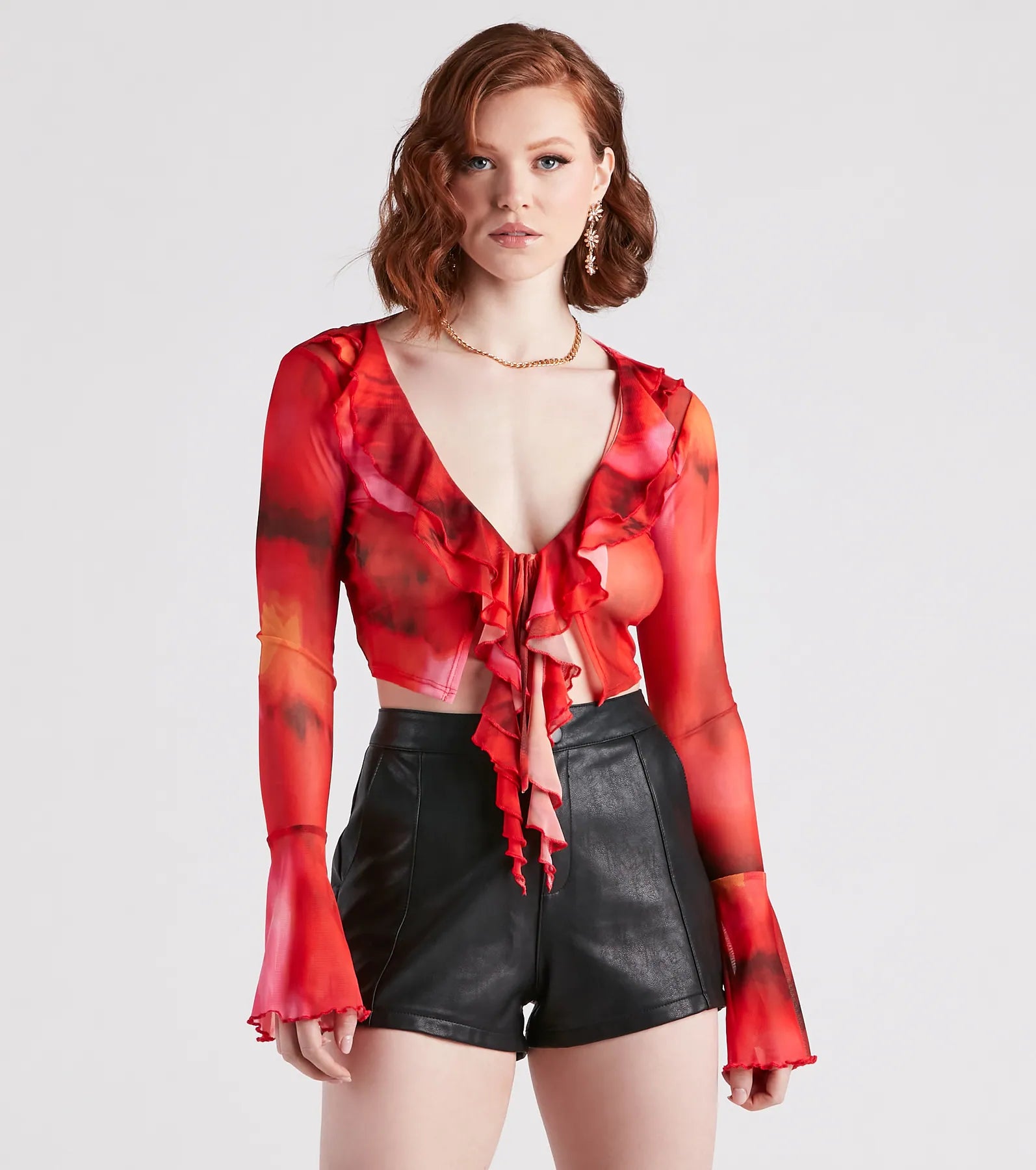 Summer Vibes Ruffled Tie-Front Top